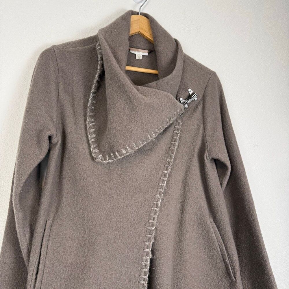 Garnet Hill Asymmetrical Taupe Boiled Wool Wrap Coat Size 4 - Picture 2 of 12